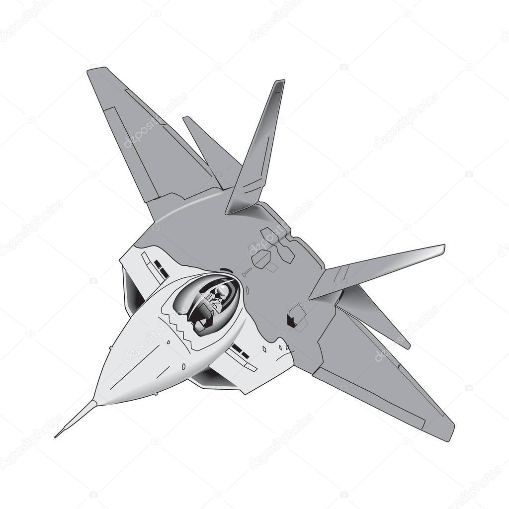 F-22 raptor. Cartoon character isolated on white background. Colorful design for kids activity book, coloring page, colouring picture. Vector illustration