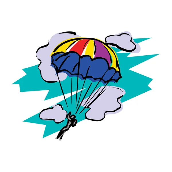 Fallschirmspringen mit einem Fallschirm, Fallschirmspringen Sport- und Freizeitaktivitäts-Konzeptvektor Illustration auf weißem Hintergrund — Stockvektor