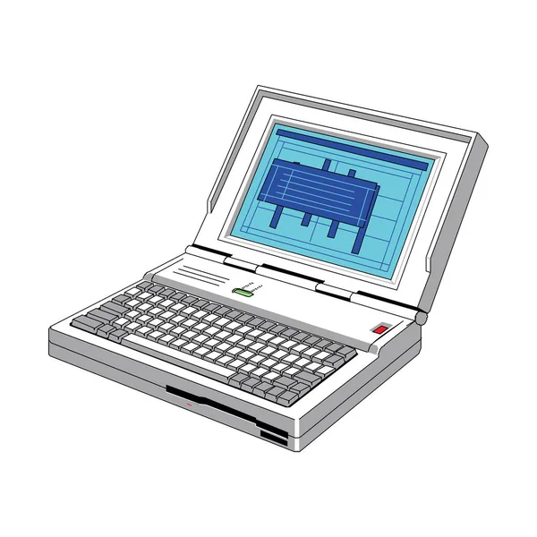 흰색 배경에 모니터가 있는 오래 된 컴퓨터 장치 10 번 — 스톡 벡터