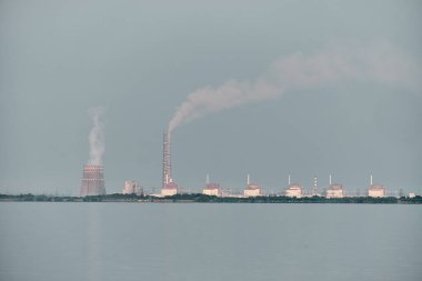 Enerhodar, Zaporiz 'ka oblast', Ukrayna - 08-03-2021: Nükleer Santral. Ekoloji.