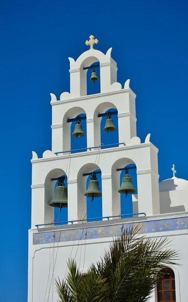 Traditional church with bells on Santorini, Greece. — Stock Photo, Image