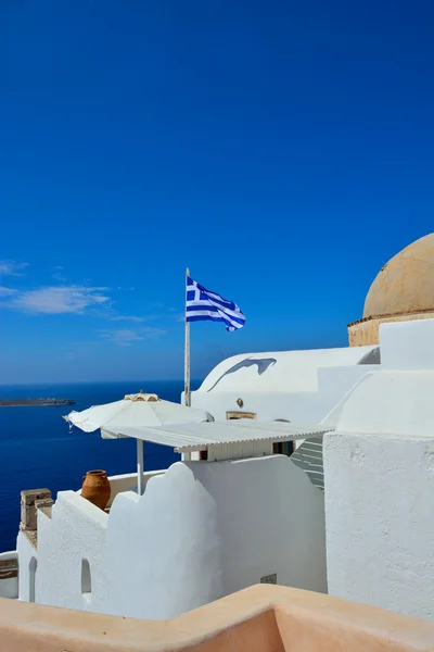 Die traditionelle Architektur von Santorini, Meerblick. — Stockfoto