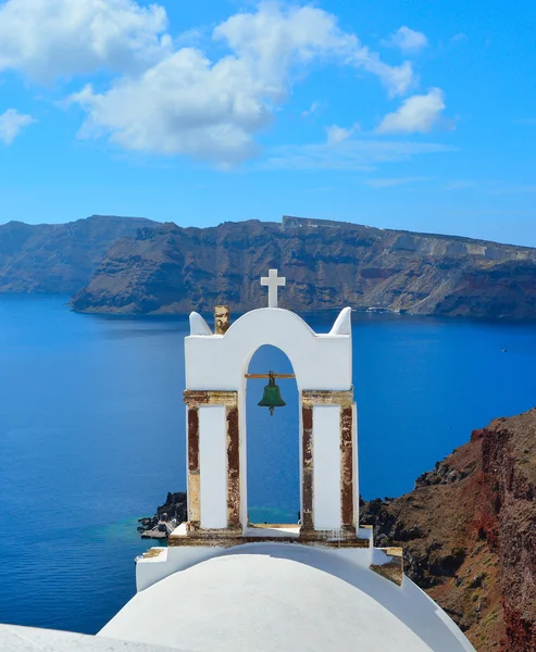 White church in Santorini with views of the sea. Stock Image