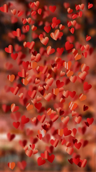 Hintergrund fliegende rote Herzen, Collage — Stockfoto