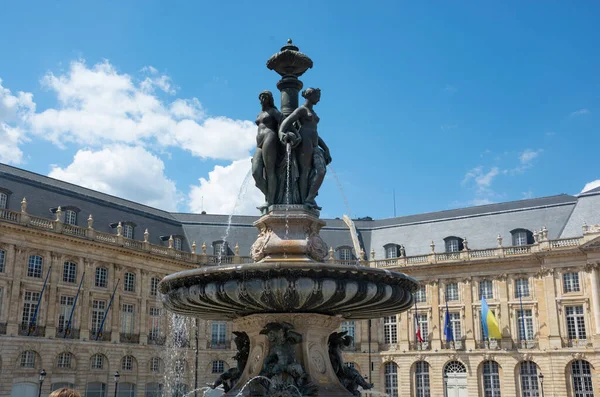 Marble Fountain Three Graces Water Mirror Bordeaux France — Fotografia de Stock