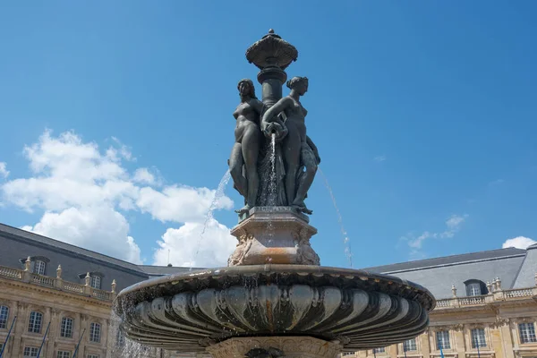 Marble Fountain Three Graces Water Mirror Bordeaux France — Fotografia de Stock