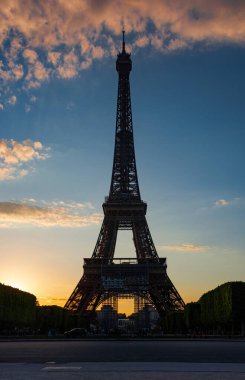 View of the Eiffel Tower at sunset in summer