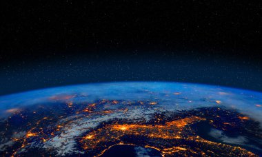 Gezegen yerküre görüntüsü uzaydan gerçekçi dünya yüzeyi ve dünya haritasını uzay bakış açısında gösteriyor. Bu görüntünün elementleri NASA tarafından desteklenmektedir.