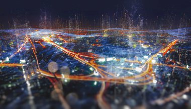 Kablosuz ağ ve Bağlantı teknolojisi kavramına sahip, Soyut Bangkok şehir arkaplanı ile Enerji Dijitalleştirme Akıllı Şehir 