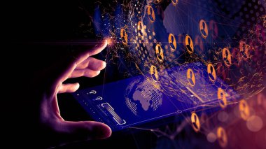 Küresel yapı ağına ulaşan iş kolu ve veri alışverişi ile yeni sanal akıllı telefon arayüzü