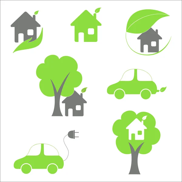 Eco huis en auto pictogrammen instellen — Stockvector