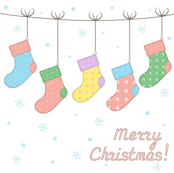 Cute stitched Christmas socks with seamless patterns — Stock Vector