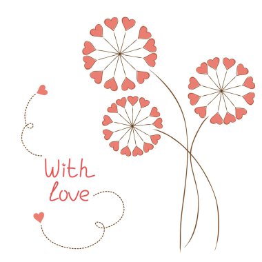 tebrik kartı kalpler-çiçekli el tarzı çizilmiş