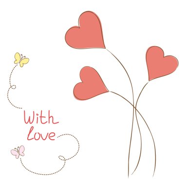 tebrik kartı kalpler-çiçekli el tarzı çizilmiş