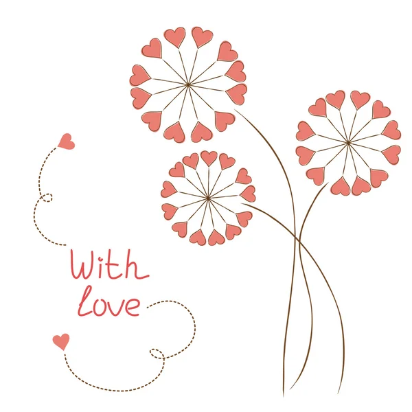 Carte de voeux avec des cœurs-fleurs dans le style dessiné à la main — Image vectorielle