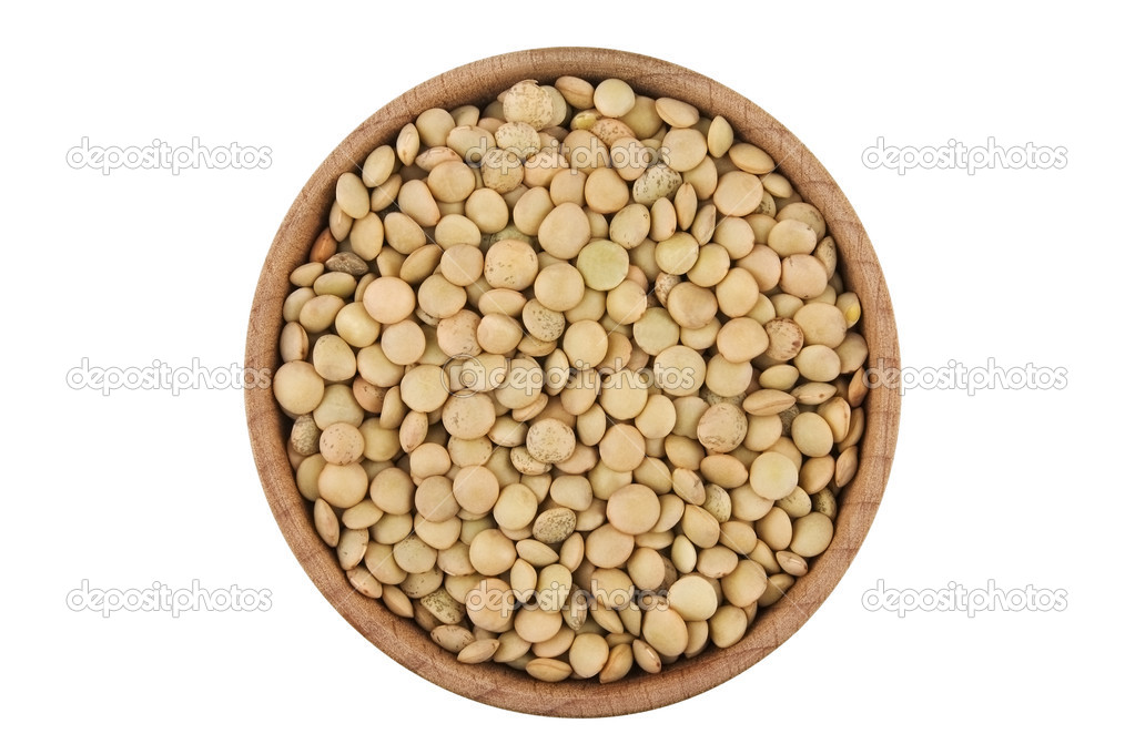 Lentils in wooden bowl