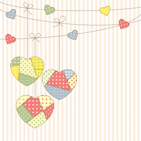 Hearts garland in patchwork style — Stock Vector