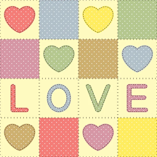Srdce a lásku ve stylu patchwork — Stockový vektor