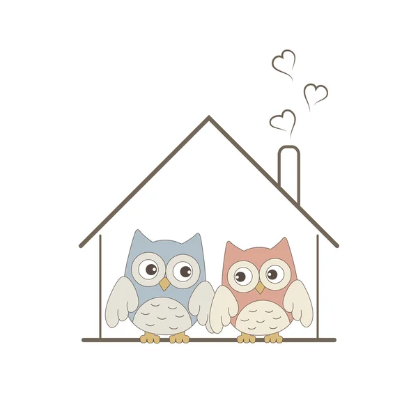 Corujas bonito casal em seu ninho acolhedor — Vetor de Stock