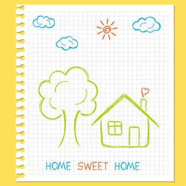 çocuksu doodle evi çizim