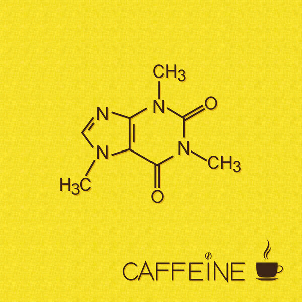Caffeine molecule and cup of coffee