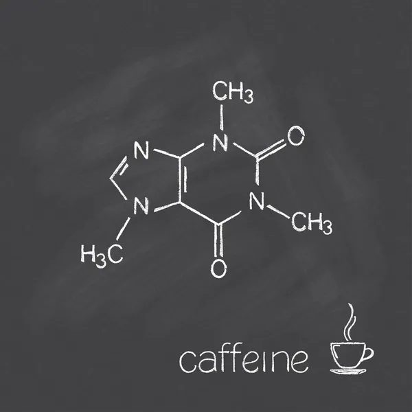 Molecola di caffeina e tazza di caffè in gesso sulla lavagna — Vettoriale Stock