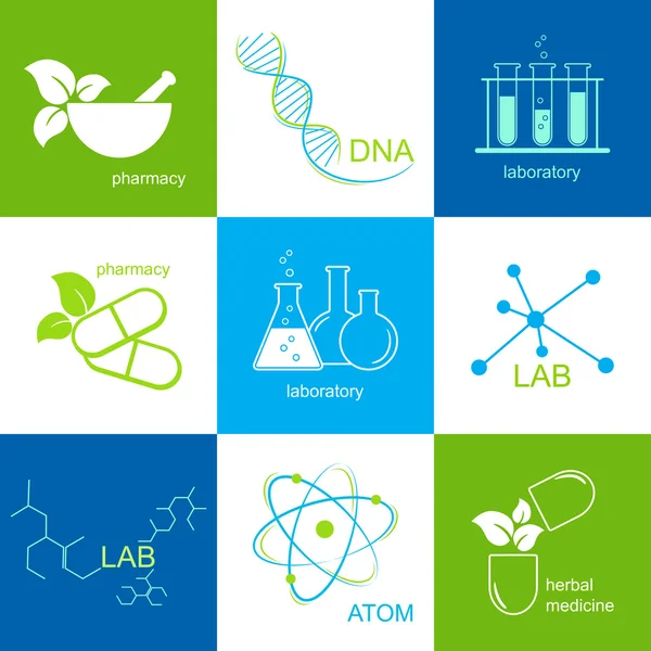 Farmaceutische en lab pictogrammen — Stockvector