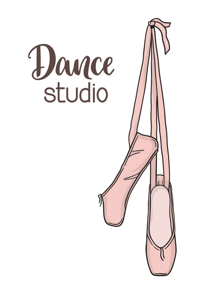 Paire Suspendue Chaussures Pointe Ballet Rose Dessinées Main Studio Danse — Image vectorielle