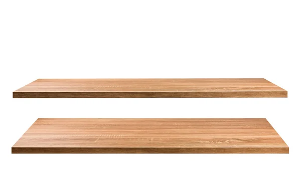 Beyaz arka plan üzerinde izole ahşap raflar