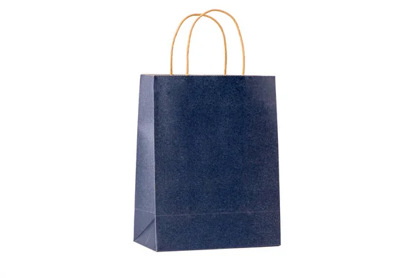 Sac Papier Bleu Isolé Sur Fond Blanc — Photo