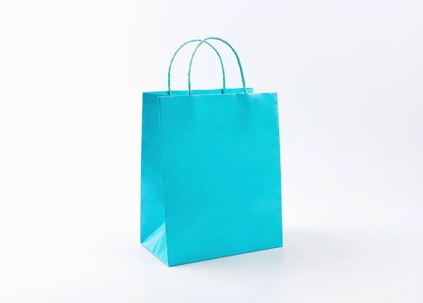 Sacchetti Shopping Blu Isolati Sfondo Bianco — Foto Stock