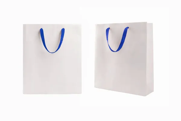 Sacos Compras Brancos Isolados Fundo Branco — Fotografia de Stock