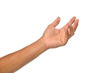 Erkek el hareketleri beyaz arkaplanda izole.