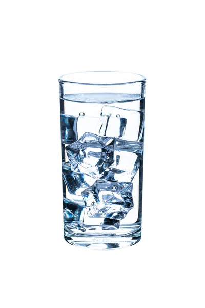 Glas Vatten Med Isbitar Isolerad Vit Bakgrund — Stockfoto