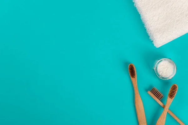 Natural Product Bamboo Toothbrush White Towel Salt Brushing Your Teeth — Stock Photo, Image