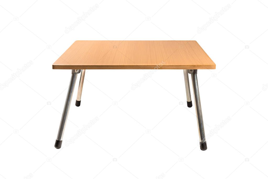 Modern wooden table isolated on white background