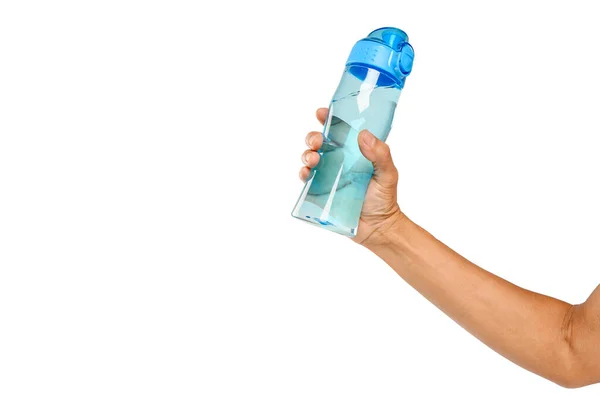 Man Hand Holding Bottle Water Isolated White Background — 图库照片