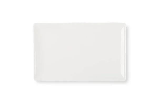Vista Superior Del Plato Cerámica Blanca Blanco Placa Aislada Sobre — Foto de Stock
