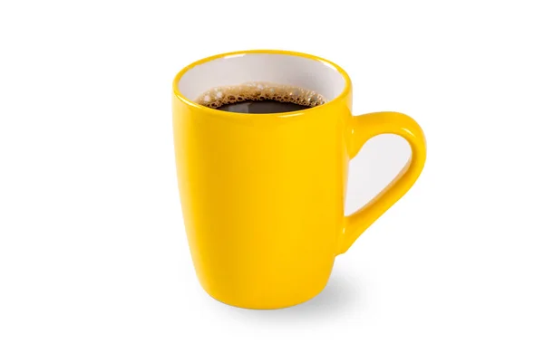 Чашка Гарячої Кави Жовтій Керамічній Чашці Ізольовані Білому Фоні — стокове фото