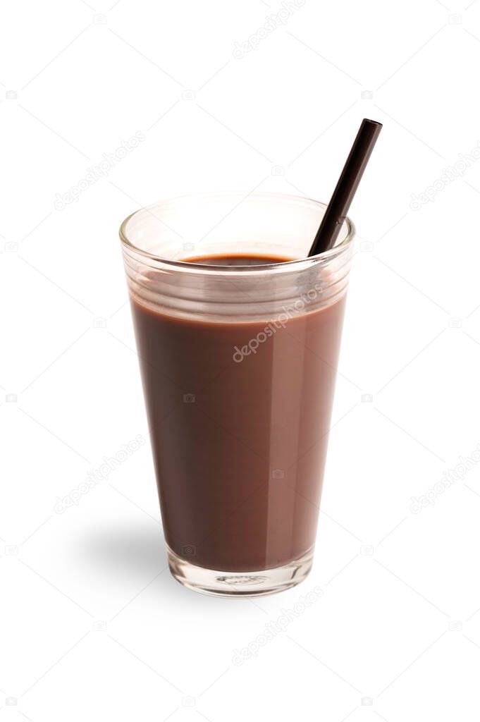 Glass of chocolate,cocoa drink isolated on white background