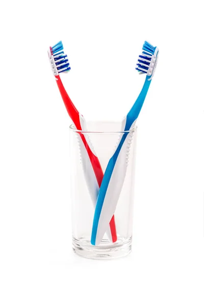 Toothbrush Crystal Glass Isolated White Background — Stock Photo, Image