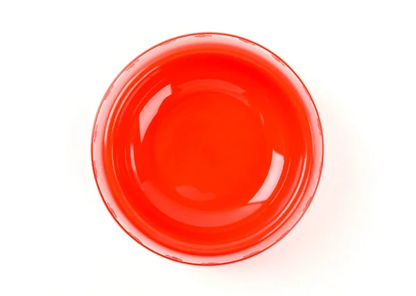 Вид Сверху Пустой Красной Миски Домашних Животных Изолированной Белом Фоне — стоковое фото