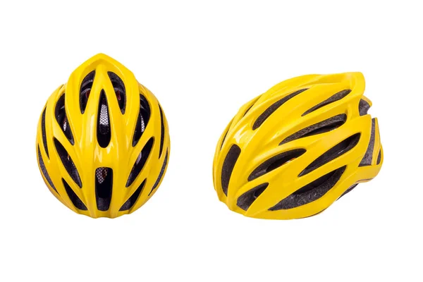 Желтый Велосипедный Шлем Белом Фоне — стоковое фото