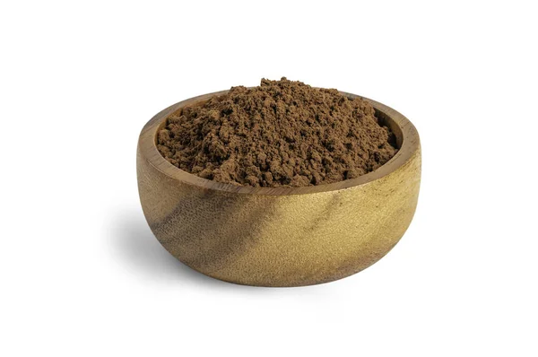 Cacao Polvo Cuenco Madera Aislado Sobre Fondo Blanco — Foto de Stock