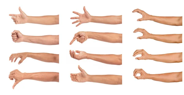 Set Man Hand Gestures Isolated White Background — Foto Stock