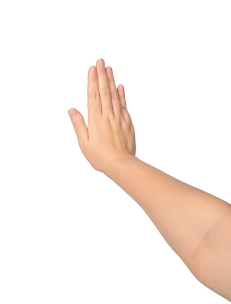 Człowiek Kobieta Ręka Gestykulując Znak Stopu Odizolowany Białym Tle — Zdjęcie stockowe