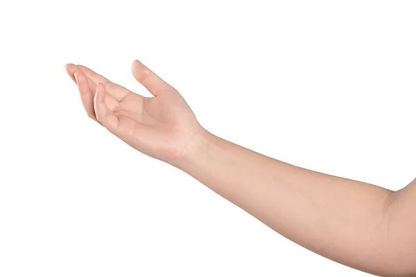 Vrouw Hand Gebaren Stop Teken Geïsoleerd Witte Achtergrond — Stockfoto