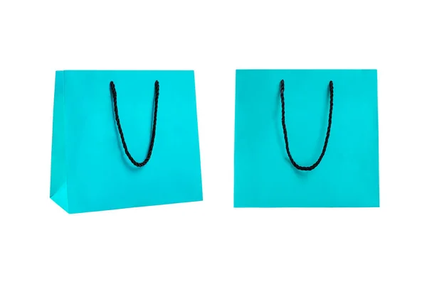 Blauwe Boodschappentassen Geïsoleerd Witte Achtergrond — Stockfoto