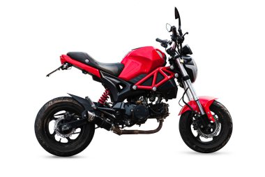 Taşımacılık kırmızı modern motosiklet beyaz arka planda izole 