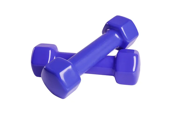Blue Dumbbells Isolated White Background Fitness Background Equipment Gym Home — Stock Photo, Image
